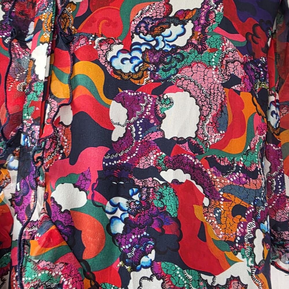 Saloni Tilly Abstract Multicolor Ruffle Silk Mini Dress 0 Whimsy Avant-garde - Picture 7 of 10